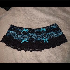 Turquoise and black lace lingerie skirt